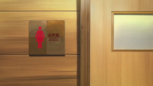 Camp restroom mirror scene
